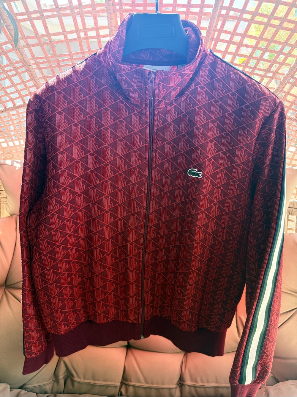 Lacoste Men’s Burgundy Geometric Full-Zip Track Jacket with Stripe